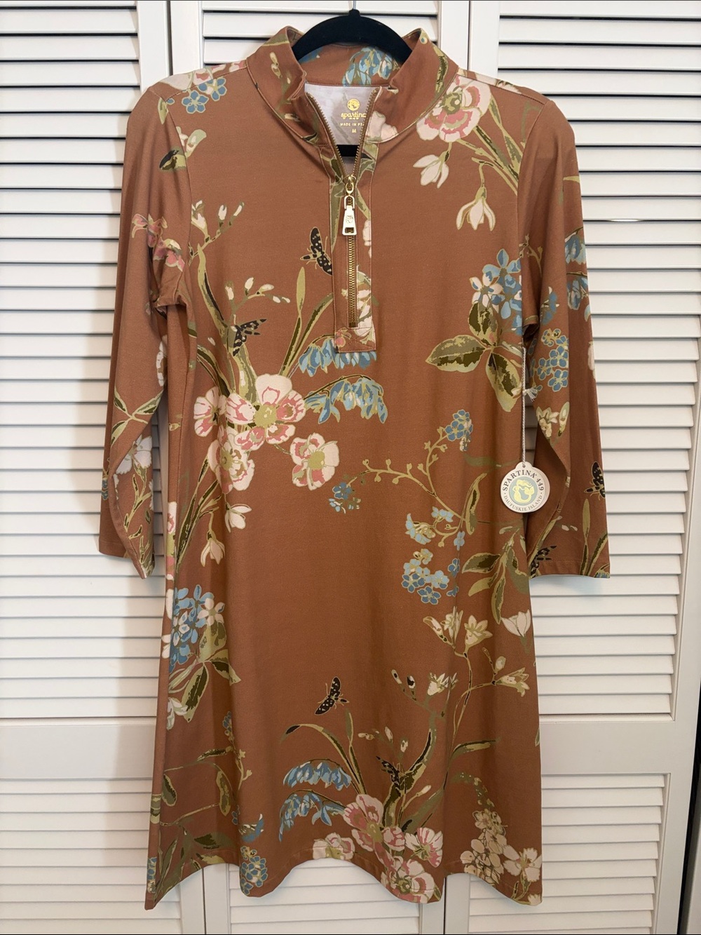 Spartina 449 Rust Floral Zip-Front Midi Dress